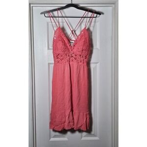 Victorias Secret Lace Mini‎ Dress Sz Small Coral Straps Elasticized Back